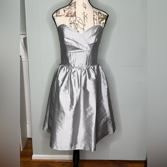 ALFRED SUNG Strapless Silver Formal Dress - Picture 1 of 8